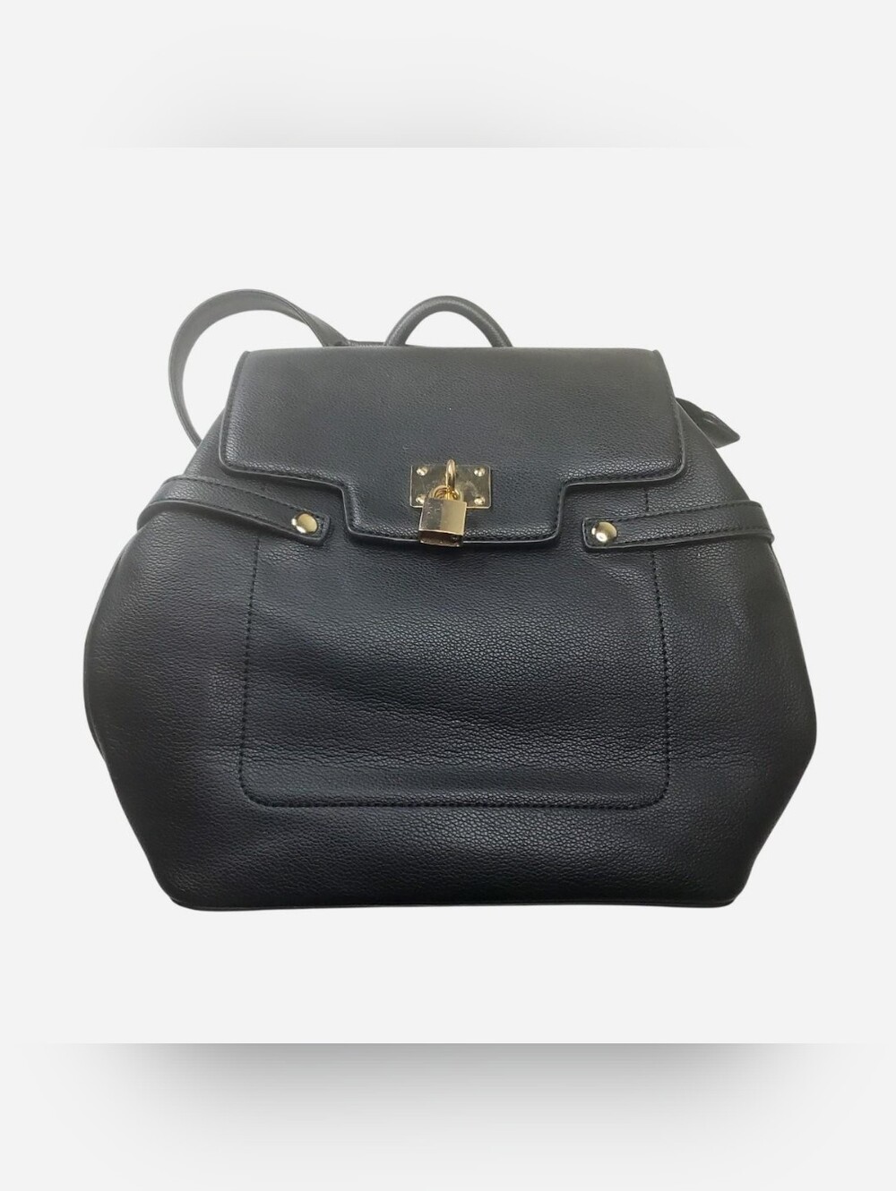 Unbranded Backpack Bag Womens Medium Black Faux-Leather Gold Accent Textured